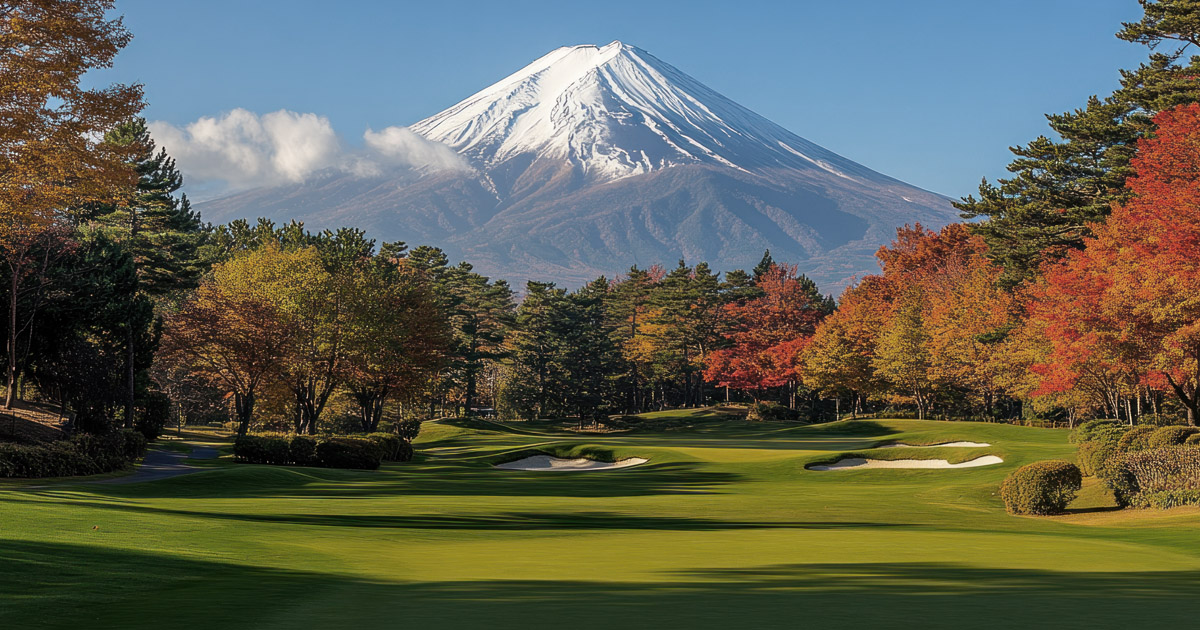 Golf course with Mount Fuji in autumn, Japan